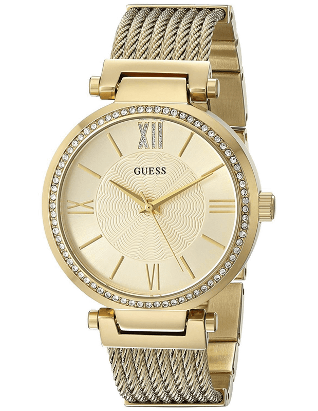 Guess Soho Champagne Dial Stainless Steel Mesh Bracelet Watch For Women - W0638L2