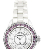 Chanel J12 Sapphire Bezel Ceramic White Dial White Steel Strap Watch for Women - J12 H2010