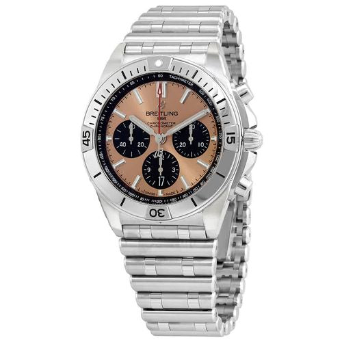 Breitling Chronomat B01 42 Brown Dial Silver Steel Strap Watch for Men - AB0134101K1A1