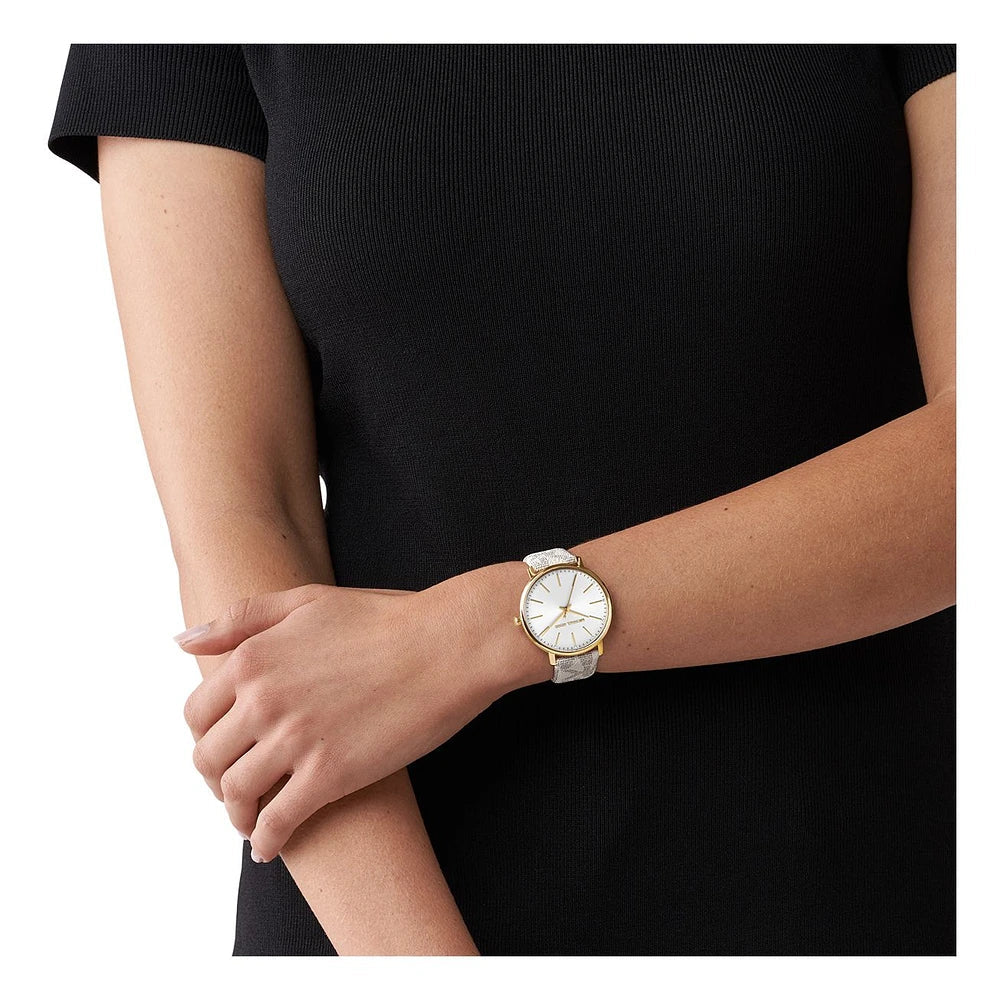 Michael Kors Pyper Quartz Silver Dial White Leather Strap Watch For Women - MK2858