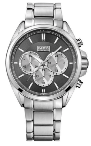 Hugo Boss Driver Chronograph Black Dial Silver Steel Strap Watch for Men - 1512883