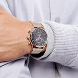 Hugo Boss Companion Chronograph Black Dial Rose Gold Mesh Strap Watch For Men - 1513548