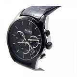 Hugo Boss Onyx Black Dial Black Leather Strap Watch for Men - 1513367