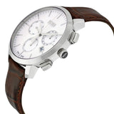 Hugo Boss Slim Chronograph White Dial Brown Leather Strap Watch For Men - 1513263