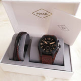 Fossil Nate Chronograph Brown Dial Brown Leather Strap Watch for Men - JR1511