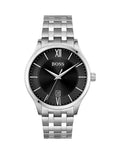 Hugo Boss Officer Black Dial Silver Steel Strap Watch for Men - 1513614