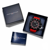 Tommy Hilfiger Windsurf Black Dial Red Rubber Strap Watch for Men - 1791112