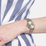 Emporio Armani Gianni T Bar Pink Dial Two Tone Steel Strap Watch For Women - AR11223