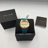 Marc Jacobs Baby Dave Gold Dial Blue Leather Strap Watch for Women - MBM1263