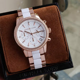 Michael Kors Ritz White Dial Two Tone Steel Strap Watch for Women - MK6324