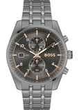 Hugo Boss Skytraveller Chronograph Gunmetal Grey Dial Grey Steel Strap Watch for Men - 1514153