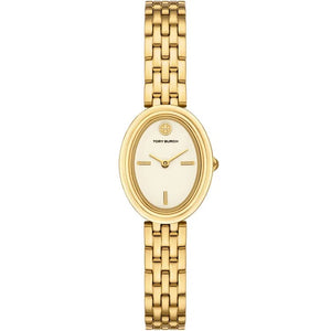 Tory Burch Oval White Dial Gold Steel Strap Watch for Women - TBW6032