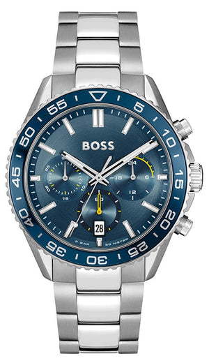 Hugo Boss Runner Chronograph Blue Dial Silver Steel Strap Watch for Men - 1514143