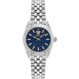 Versace V-Code Analog Blue Dial Silver Steel Strap Watch for Women - VE8I00324