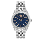 Versace V-Code Analog Blue Dial Silver Steel Strap Watch for Women - VE8I00324