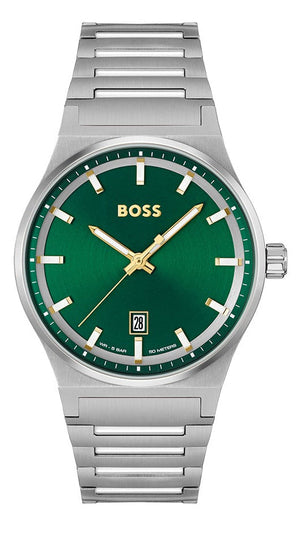 Hugo Boss Candor Green Dial Silver Steel Strap Watch for Men - 1514079