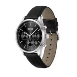 Hugo Boss Avery Chronograph Black Dial Black Leather Strap Watch for Men - 1514211