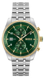 Hugo Boss Skytraveller Chronograph Green Dial Silver Steel Strap Watch for Men - 1514195