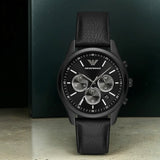 Emporio Armani Antonio Chronograph Black Dial Black Leather Strap Watch for Men - AR11583