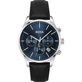 Hugo Boss Avery Chronograph Blue Dial Black Leather Strap Watch for Men - 1514156