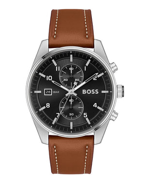 Hugo Boss Skytraveller Chronograph Black Dial Blue Leather Strap Watch for Men - 1514161