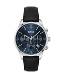 Hugo Boss Avery Chronograph Blue Dial Black Leather Strap Watch for Men - 1514156