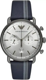 Emporio Armani Aviator Silver Dial Two Tone Leather Strap Watch for Men - AR11202
