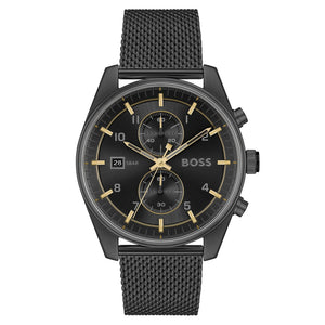 Hugo Boss Skytraveller Chronograph Black Dial Black Mesh Strap Watch for Men - 1514150