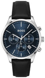Hugo Boss Avery Chronograph Blue Dial Black Leather Strap Watch for Men - 1514156