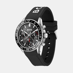 Hugo Boss Runner Chronograph Black Dial Black Silicone Strap Watch for Men - 1514141