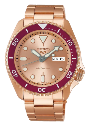 Seiko 5 Sports 55th Anniversary Limited Edition Rose Gold Dial Rose Gold Steel Strap Watch for Men - SRPK08K1