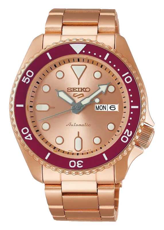 Seiko 5 Sports 55th Anniversary Limited Edition Rose Gold Dial Rose Gold Steel Strap Watch for Men - SRPK08K1