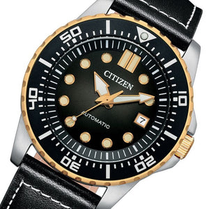 Citizen Mechanical Automatic Black Dial Black Leather Strap Watch for Men - NJ0176-10E