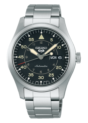 Seiko 5 Sports Flieger Automatic Black Dial Silver Steel Strap Watch for Men - SRPH27K1