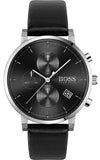 Hugo Boss Integrity Chronograph Black Dial Black Leather Strap Watch for Men - 1513777