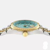 Versace V-Code Analog Turquoise Dial Two Tone Steel Strap Watch for Women - VE8I00524