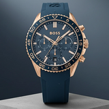 Hugo Boss Runner Chronograph Blue Dial Blue Silicone Strap Watch for Men - 1514169