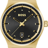 Hugo Boss Candor Black Dial Gold Steel Strap Watch for Men - 1514077