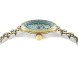 Versace V-Code Analog Turquoise Dial Two Tone Steel Strap Watch for Women - VE8I00524
