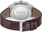 Hugo Boss Skytraveller Chronograph Blue Dial Brown Leather Strap Watch for Men - 1514194