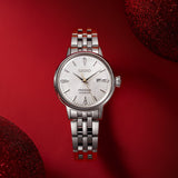 Seiko Presage Cocktail Time Automatic Diamonds White Dial Silver Steel Strap Watch for Women - SRE017J1