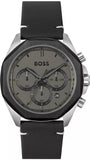 Hugo Boss Cloud Chronograph Grey Dial Black Leather Strap Watch for Men - 1514014