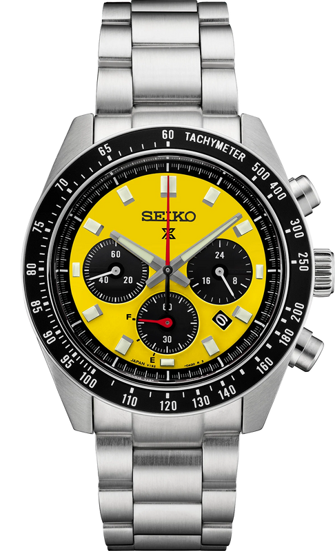 Seiko Prospex Speedtimer Solar Chronograph Yellow Dial Silver Steel Strap Watch for Men - SSC929
