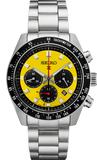 Seiko Prospex Speedtimer Solar Chronograph Yellow Dial Silver Steel Strap Watch for Men - SSC929