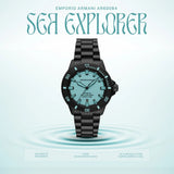 Emporio Armani Sea Explorer Turquoise Blue Dial Black Steel Strap Watch for Men - AR60084