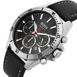 Hugo Boss Troper Chronograph Black Dial Black Leather Strap Watch for Men - 1514055