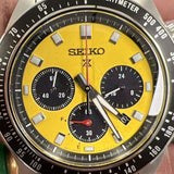 Seiko Prospex Speedtimer Solar Chronograph Yellow Dial Silver Steel Strap Watch for Men - SSC929