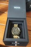 Hugo Boss Skytraveller Chronograph Black Dial Gold Steel Strap Watch for Men - 1514152