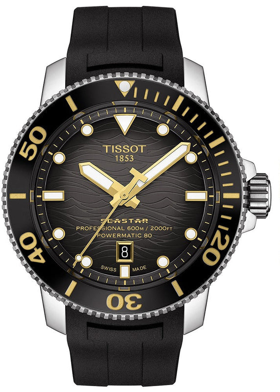 Tissot Seastar 2000 Professional Powermatic 80 Black Dial Black Rubber Strap Watch for Men - T120.607.17.441.01