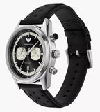 Emporio Armani Racer Chronograph Black Dial Black Leather Strap Watch for Men - AR11635